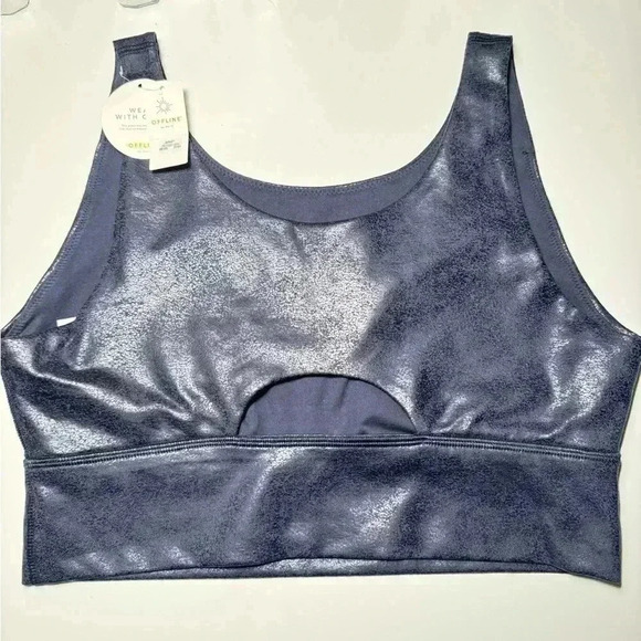 New Offline by Aerie Hugger Faux Leather Sports Bra Crackle Steel Blue - Picture 5 of 6